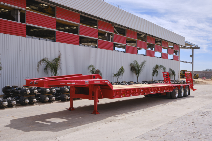 Red TTSA Trailers lowboy trailer